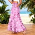 thumbnail image 2 of LWavelet Women Floral Print Maxi Skirt Elastic Waist With Pockets Boho Summer Long Skirt Purple Pink M, 2 of 4
