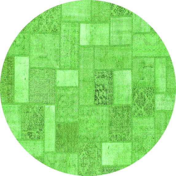 Ahgly Company Indoor Round Patchwork Green Transitional Area Rugs, 8' Round
