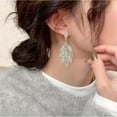 thumbnail image 3 of Rhinestone Leaf Wedding Statement Long Dangle Earrings for Women Bridal Dainty Cubic Zirconia Drop Earring Elegant Tassels Leaves Jewelry Gift Prom Dancing Party Anniversary Birthday Xmas, 3 of 11