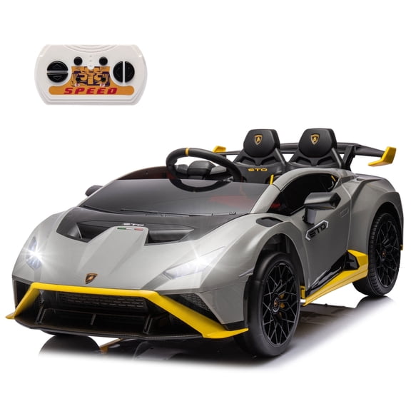Xuanlur Ride on Toys for Big Kids, Licensed Lamborghini Ride on Car with Front EVA Wheel, 24V Battery Powered Toy with Remote Control, 360° Spin, LED Lights, Music, Drift Feature, Gray