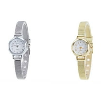 (2-Packs)Women Ladies Stainless Steel Women's Watches Mesh Band Wrist Watch Wind Up Watches for Men Gold
