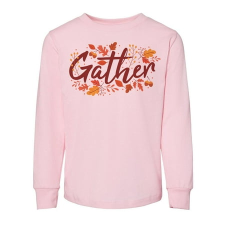 

TeesAndTankYou Gather Thanksgiving Toddler Kids Long Sleeve T-Shirt 4T Light Pink