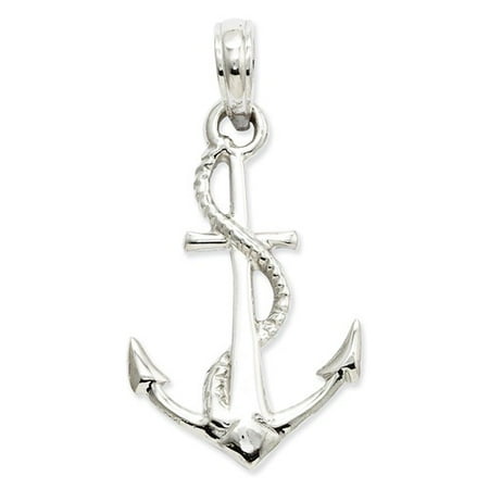 14k White Gold 3-D Anchor with Rope Pendant