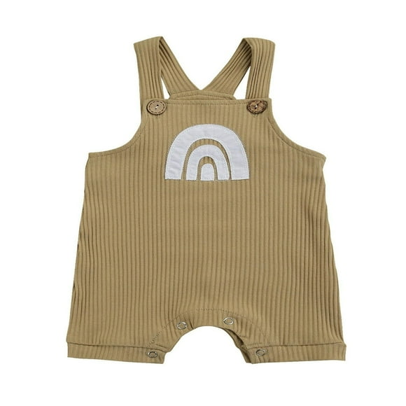 Newborn Baby Boys Girls Rainbow Print Ribbed Sleeveless Jumpsuits Summer Clothes Outfits Green 3-6 Months