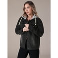 thumbnail image 2 of Unique Bargains Women's Denim Long Sleeves Jacket with Detachable Hoodie 2XL Black, 2 of 7