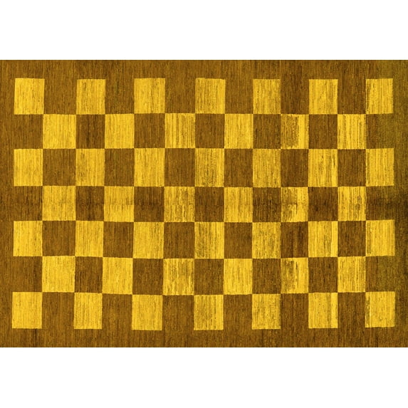 Ahgly Company Indoor Rectangle Checkered Yellow Modern Area Rugs, 8' x 10'