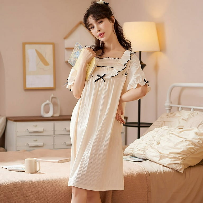 DanceeMangoo Lazy Style Summer Womens Short Cotton Sleepwear Shirt 4XL Home Nightshirt Women Causal Loose Ladies Nightgown Women Dress