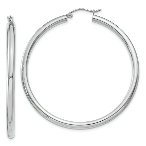 10k White Gold 3mm Round Hoop Earrings