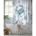 thumbnail image 2 of Split Shower Curtain for Transfer Bench, Ocean Crab Fabric Shower Curtains for Bathroom, Summer Coastal Coral Flower Shells Tub Sliding Transfer Bench Waterproof Bath Curtains 72"x96", 2 of 9