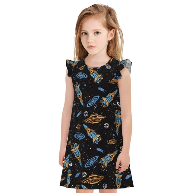 Vsdgher Fusée Spatiale pour Filles Chemises de Nuit Manches Courtes à Volants Robe de Nuit Pyjama pour Fête Pyjama-Grand