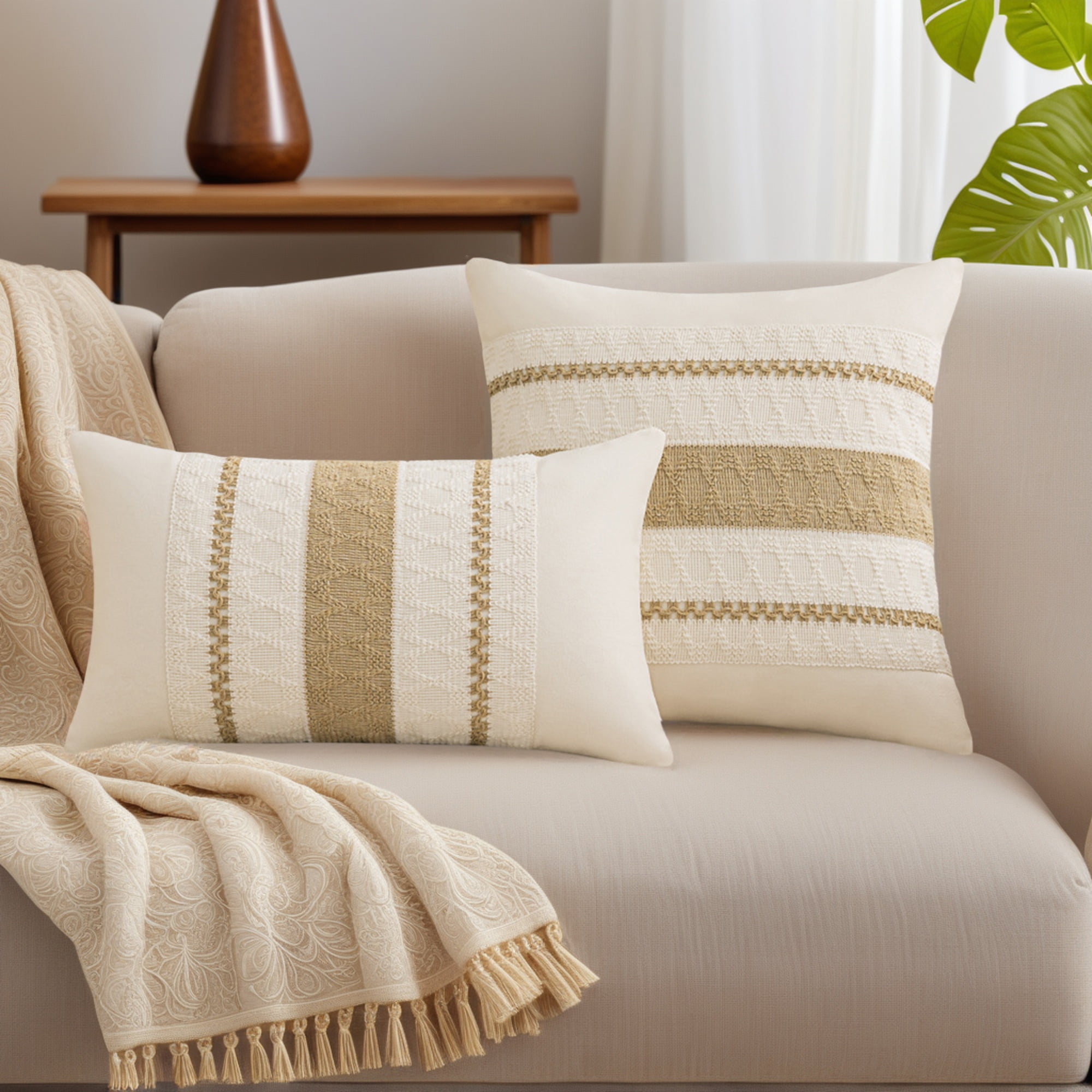 Unique Bargains Striped Throw Pillow Covers Pack of 2 Khaki 20" x 20"