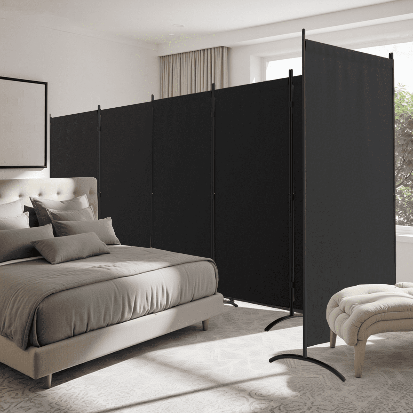 Gaildon 84”W×67”H 6-Pane Portable Folding Privacy Room divider, Black