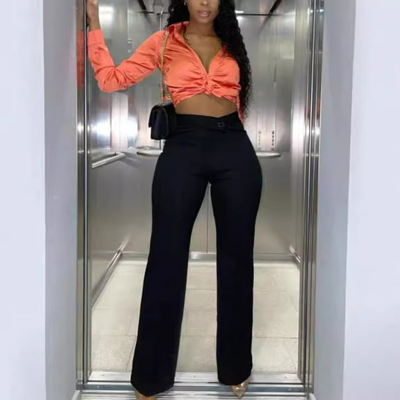 Straight Fit High-Rise Parallel Trousers (S, Black)