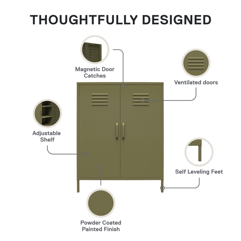 Ameriwood Home Bentley 2-Door Metal Locker Cabinet, Olive Green