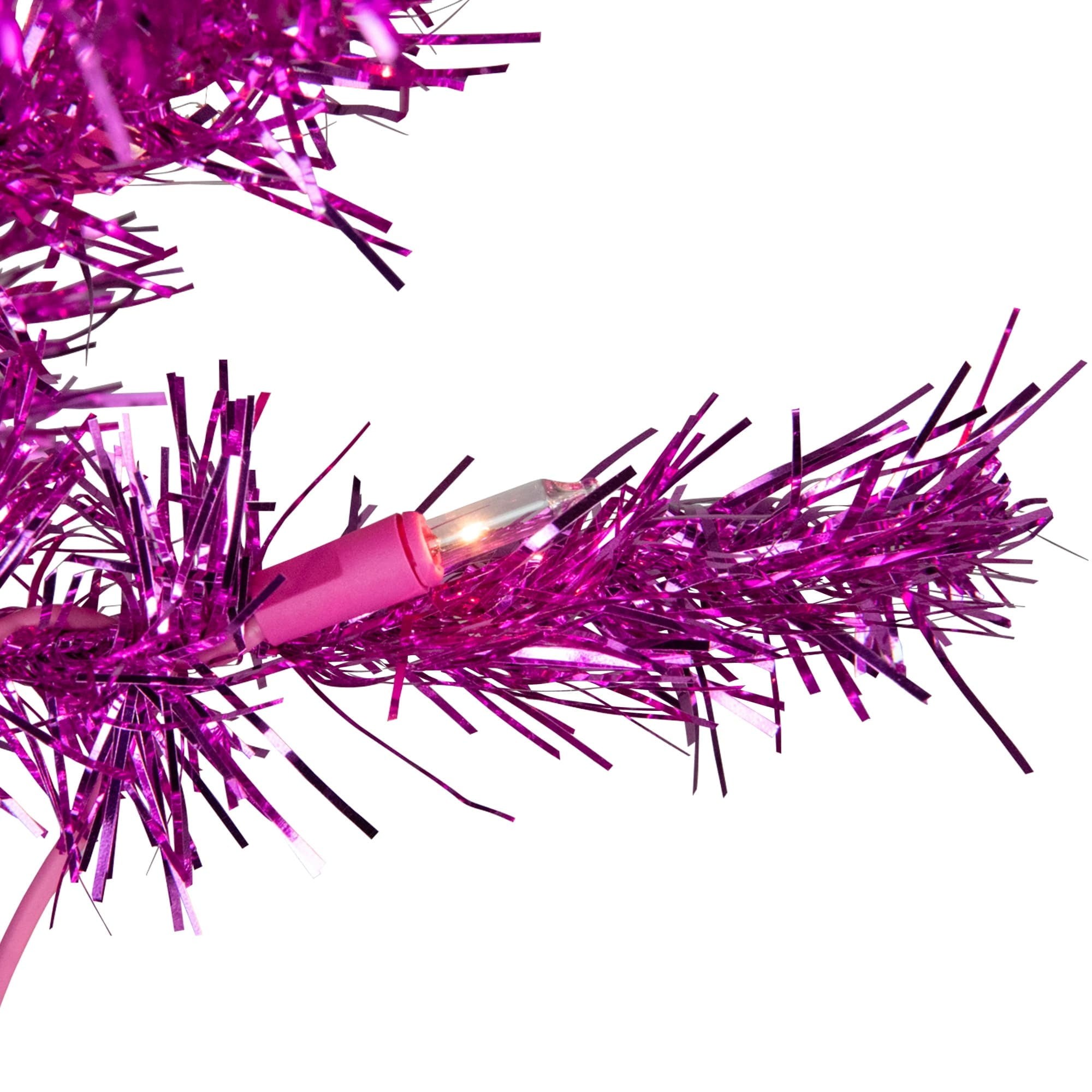 Pre-Lit Pink Artificial Tinsel Christmas Tree  Clear Lights 6 Foot