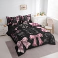 thumbnail image 3 of Manfei Black Pink Bowknot 7pcs King Bedding Set - Watercolor Style, 3 of 7
