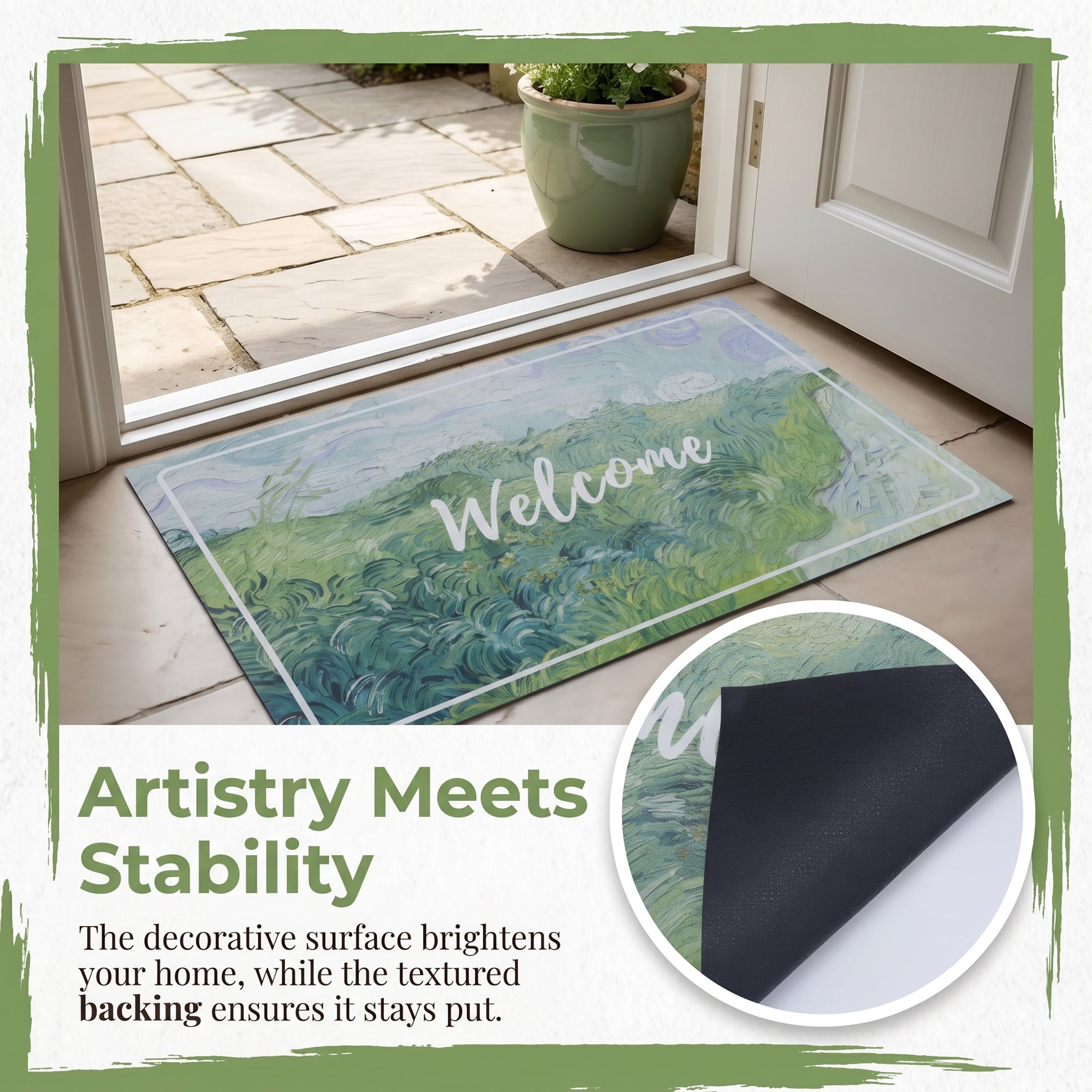 Unique Bargains Boho Doormat Non-Slip Doormat for Outdoor Entrance Green 30" x 18"