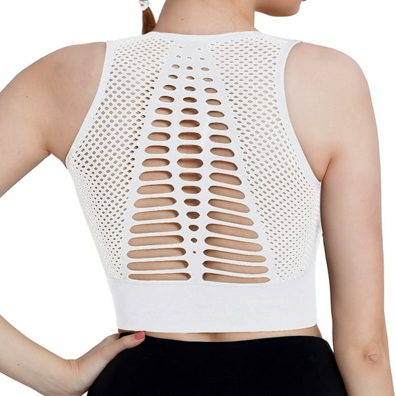VENUZOR Women's Seamless Sports Bra Crop Top High Strength Shock Proof Support Workout Bras Mesh Beautiful Back Fitness Running Yoga Tank Tops with Removable Padding