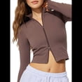 thumbnail image 2 of Chaqueta Corta de Entrenamiento para Mujer, con Cremallera , Corte Ajustado, Ligera y con Aberturas para los Pulgares. Marrón XXL, 2 of 7