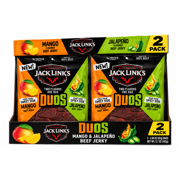 Jack Link's DUOS Mango & Jalapeño Beef Jerky, 2 Pack, 2.85 oz Bags