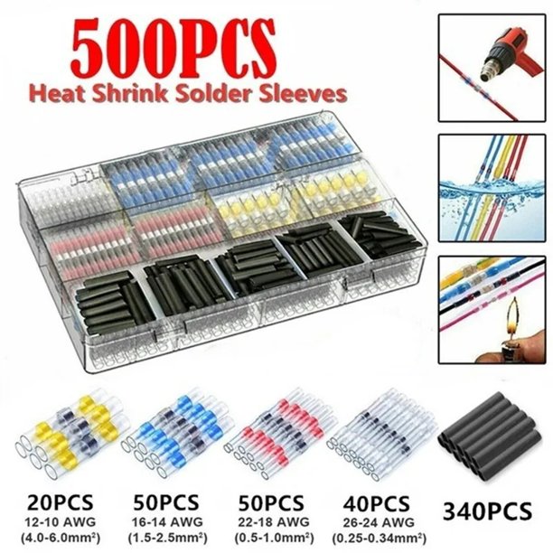 Kit de conectores de cable de sellado de soldadura, Kit de conectores a tope termorretráctiles, impermeables, 50/100/300/400/500/600/800/1200 piezas