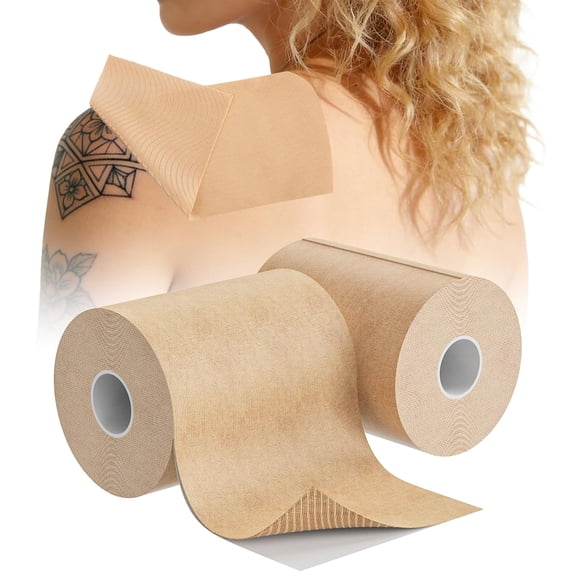 KGOJDYNFYSL 2 Rolls Waterproof & Sweat-Resistant Tattoo Cover Up Tape – Light Tan Skin Tone, 4"x16.4ft, Cuttable Cover Up Patches for Tattoos, Scars & Birthmarks
