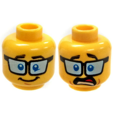 LEGO Minifigure Parts Yellow Male with Big Glasses and Awkward / Terrified Expression Minifigure Head [Dual-Sided Print]