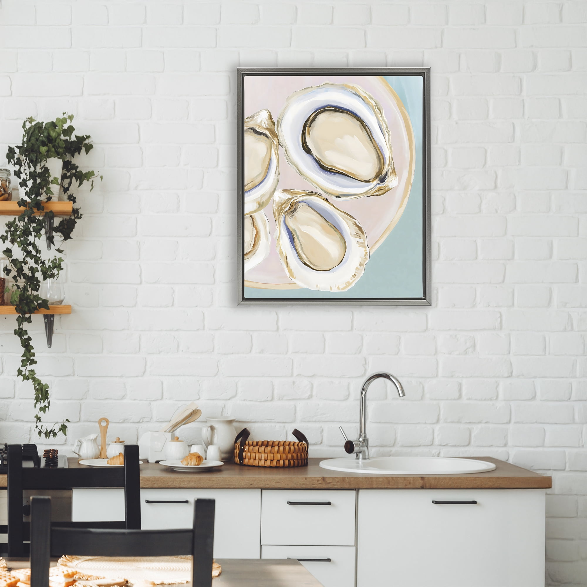 Stupell Industries Plate of Oysters Gray Framed Floater Canvas Wall Art, design by The Prints Vibe