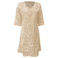 thumbnail image 4 of Mid Sleeved V Neck Medium Length Dress With Floral Dresses For Women Shirt Dress Orange M, 4 of 4