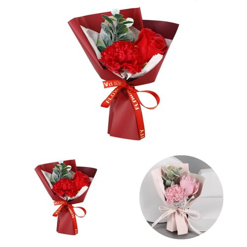 Bouquet Faux Pas Faner Haute Résistance Couleur Apparence Réaliste Inaltérable Sans Arrosage Cadeau Merveilleux Longue Durée Simulation Œillet Rose Bouquet de Savon pour Rendez-Vous