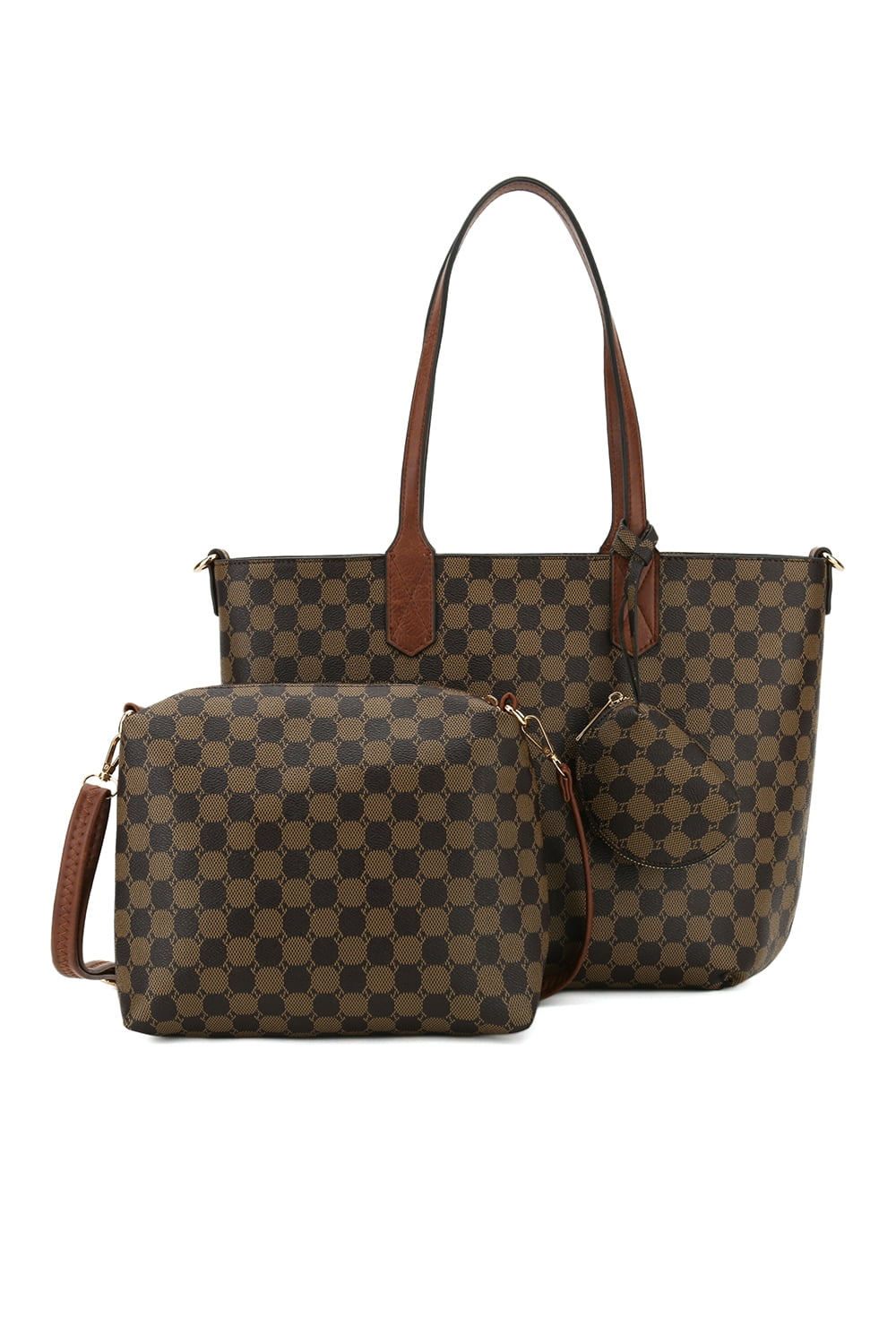 Checkered Tote Shoulder Bag Crossbody Bags for Women with Inner Pouch PU Vegan Leather