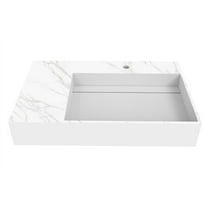 Juniper 30" Solid Surface Stone Right Basin Bathroom Sink in White Marble