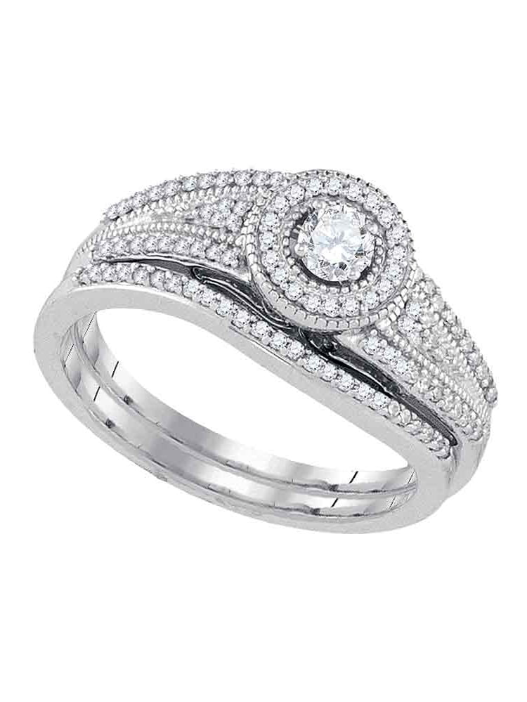 10k White Gold Womens Round Diamond Halo Bridal Wedding Engagement Ring ...