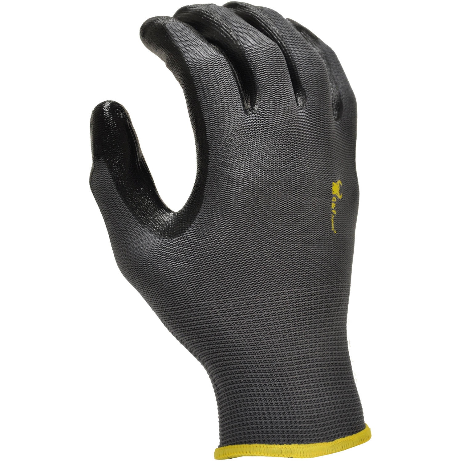 G & F Seamless Knit Nylon Nitrile-Coated Work Gloves, Black, Size Medium, 6 Pairs
