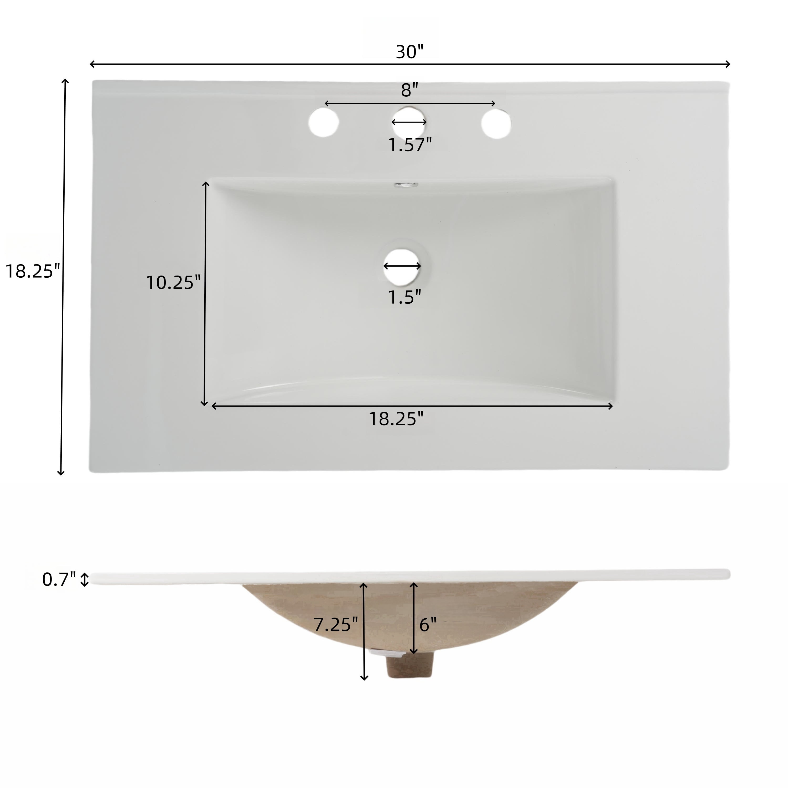 30" Bathroom Vanity with Ceramic Sink and Full-Extension Drawers, Freestanding Bathroom Vanity with Soft Close Drawer Slides, Fluted Design, Blue
