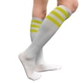 thumbnail image 3 of Couver Women's Athletic Knee High Socks 3 Stripes Cotton Blend White Bright Yellow 2 Pairs Size 9-11, 3 of 8