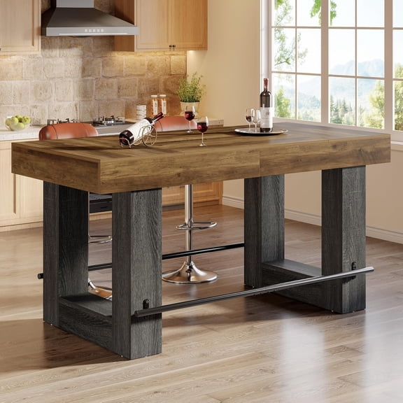 Tribesigns 63-Inch Counter Height Bar Table, Large Wooden High Top Pub Table with Metal Footrest