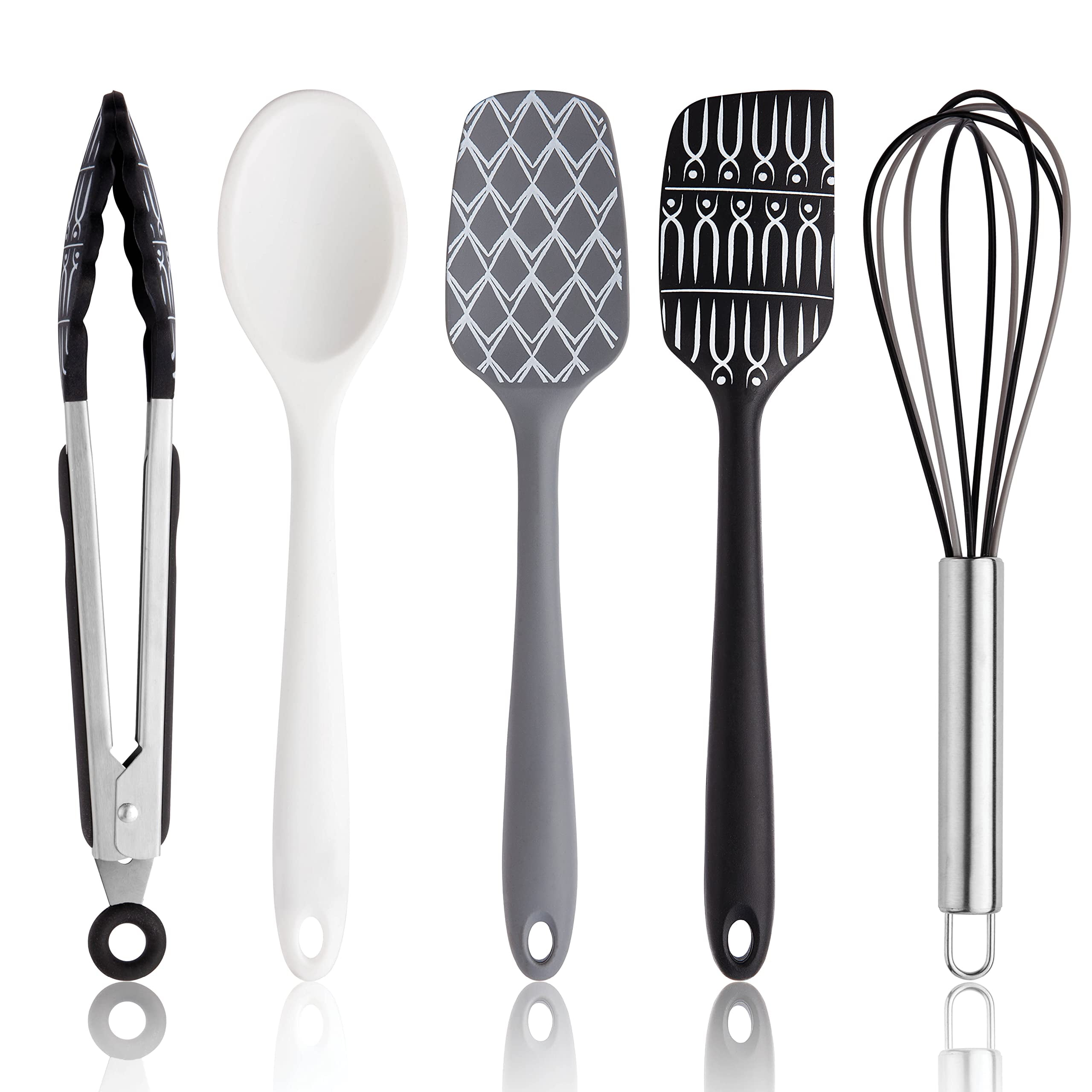 Nokstar Silicone Cook Utensils Set, 5 Piece Kitchen Cooking Set, Includes  Kitchen Tongs, Large Spatula, Small Spatula, Basting Brush, Whisk