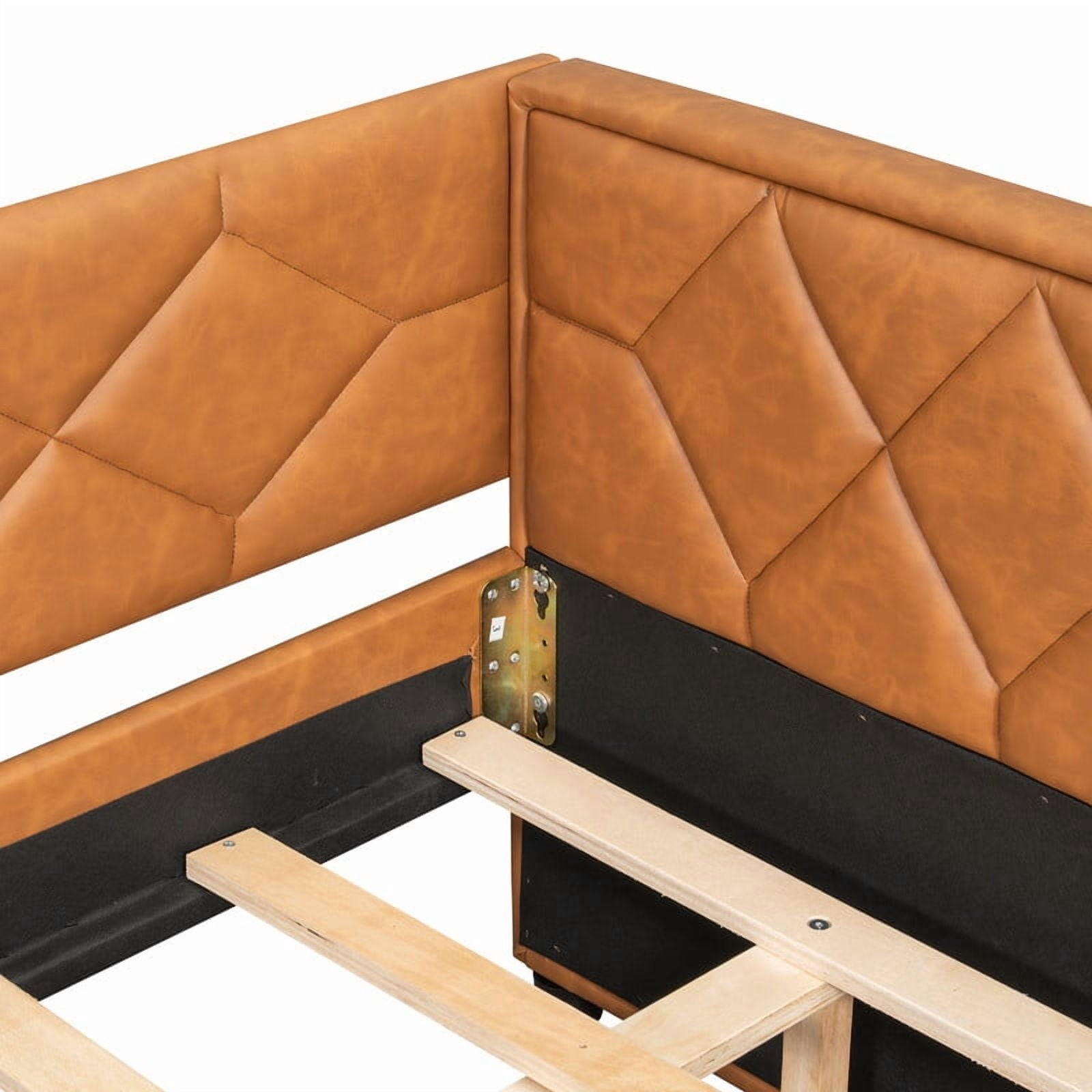 Full XL Size Faux Leather Upholstered Daybed with Twin Size Trundle, Low-Profile Sofa Bed Frame with LED Lighting Armrests