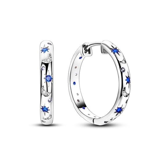 NARMO Original Sparkling Starry Night 925 Sterling Silver Hoop Earrings, Hypoallergenic Blue Cubic Zirconia Women Jewelry Birthday Gift
