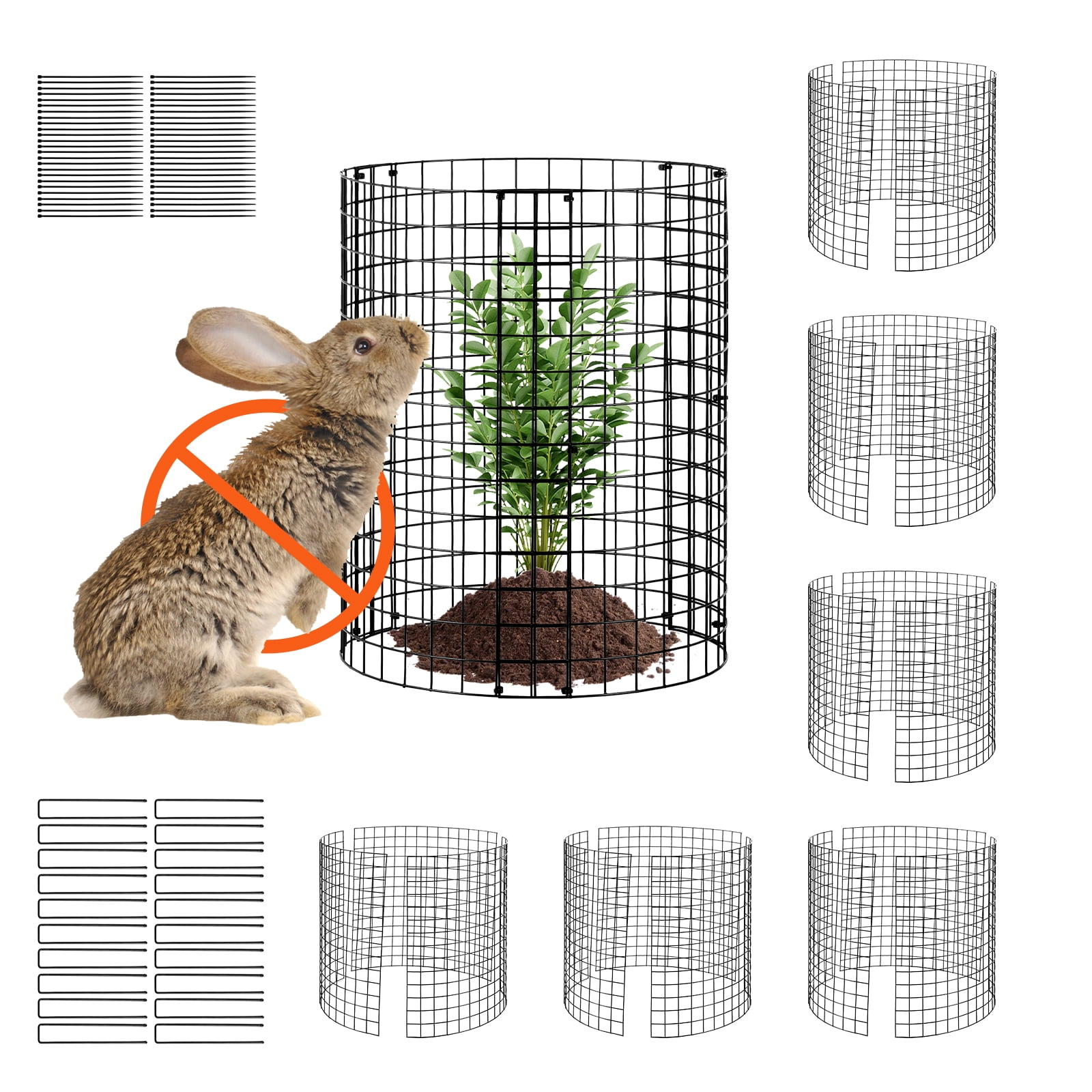 KFFKFF 6-Set Garden Guard, 12.6'' Diameter x 14'' Height, Metal Mesh Plant Enclosures, Outdoor Barrier for Plants, Flowers & Veggies, Deters Rabbits, Chickens & Squirrels, Includes 18 Mesh Panels
