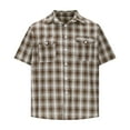 thumbnail image 4 of Coorders Men's Short Sleeve Cotton Plaid Shirt with Double Pocket, Brown, XL, 4 of 9