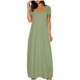 thumbnail image 2 of Meichang Robes Maxi pour Femmes Été Manches Courtes Col Rond Longue Robe Grande Taille Coupe Ample Unie Robes T-Shirt Plage Vacances Robe Décontractée, 2 of 7