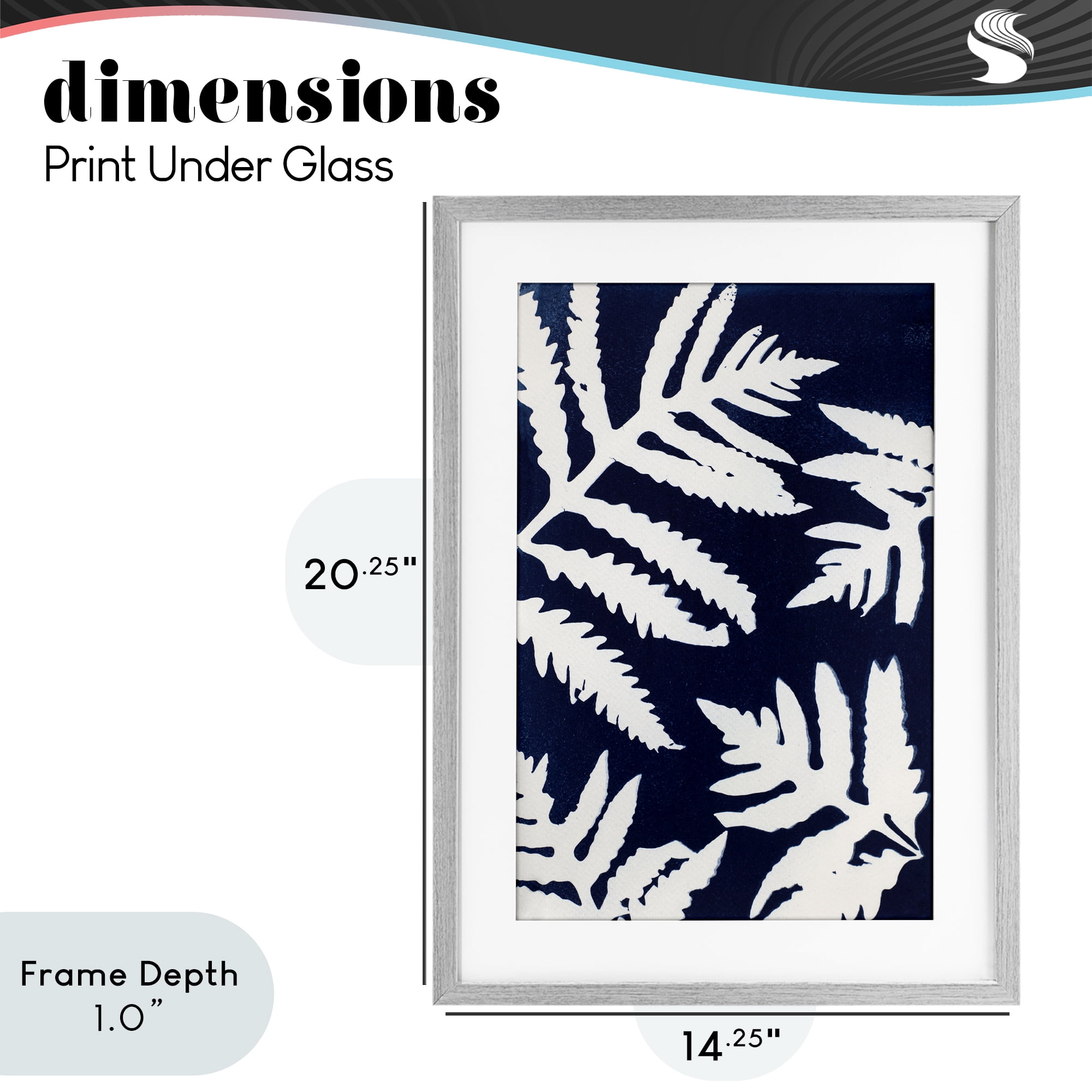 Stupell Industries White Ferns on Indigo Gray Framed Print Under Glass, design by Lynn Byrd