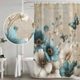 thumbnail image 5 of Teal Tulip Butterfly Shower Curtain, Waterproof Shower Curtains for Bathroom, Beige Turquoise Floral Vintage Rustic Washable Fabric Bathtub Curtain Set Bath Decor with 12 Hooks Standard 72"x72", 5 of 8