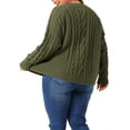 thumbnail image 4 of DARING DIVA Women's Plus Long Sleeve Crewneck Fisherman Cable Sweater 3X Army Green, 4 of 6
