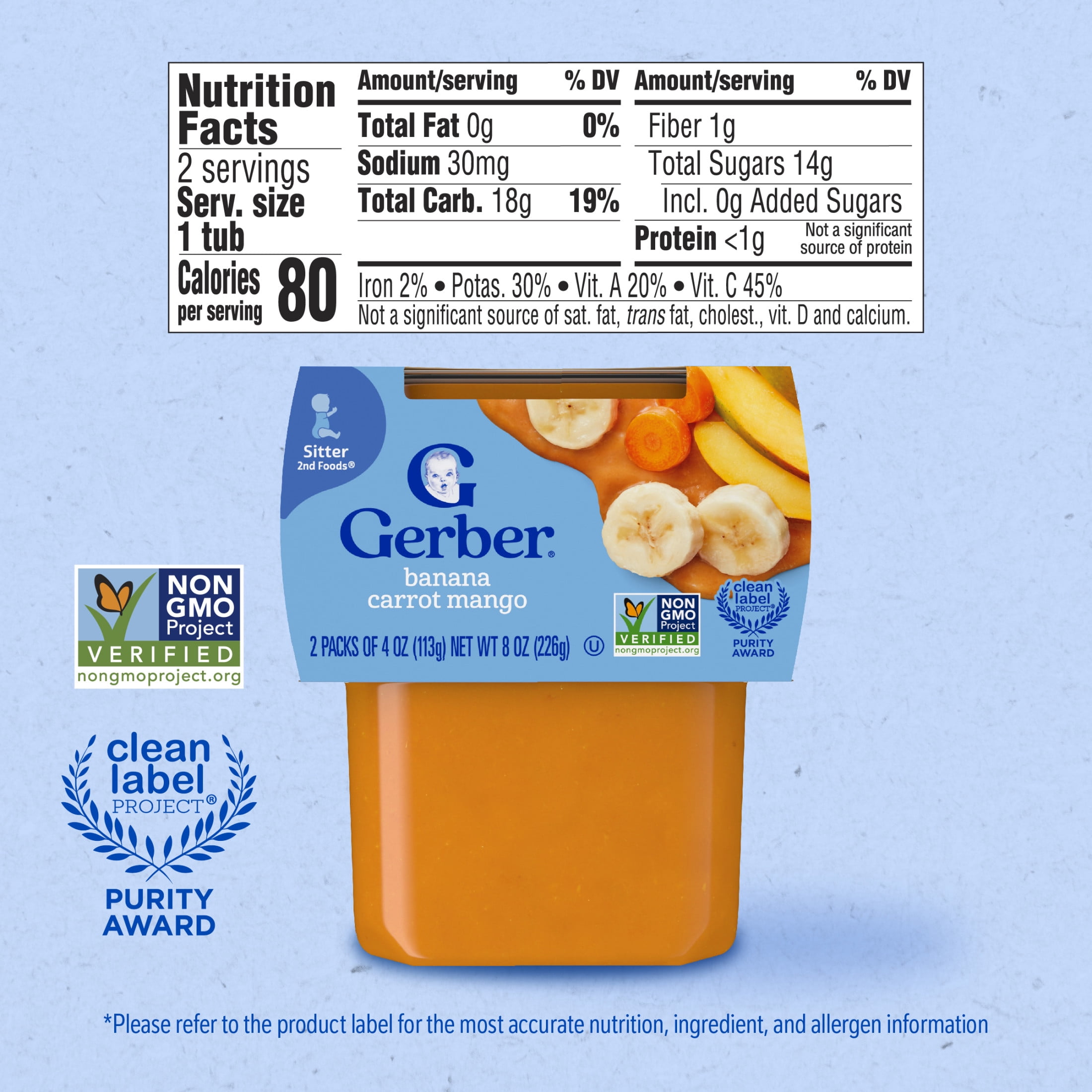 (12 pack) Gerber Stage 2 Baby Food, Banana Carrot Mango Puree Tubs, Baby Puree, 2PK 8 oz