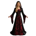thumbnail image 6 of KICILVS Witch Costume Women Hooded Gothic Robe Corset Waist Bell Sleeve Maxi Length Damask Print Vampire Cloak Outfit Red, 6 of 9