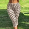 thumbnail image 2 of Ruimatai Women's Plaid Capri Pants High Waisted Lace Trim Side Slit Skinny Cropped Trousers for Casual Daily and Leisure Wear, 2 of 7