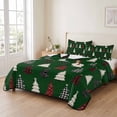 thumbnail image 2 of Quilts King Size Bedding Set, Green Christmas Lightweight Quilted Comforter, Xmas Trees Snowflakes Plaid Dots Rustic Soft Reversible Bedspread Coverlet with Pillow Covers for All Season, 96" x 106", 2 of 9